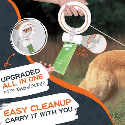 UFO Retractable Dog Leash Hands Free Wearable Laisse Chien with Poop Bag Holder One-Handed Brake Pause Lock 360° Tangle Free 10 ft Strong Nylon Tape Dog Leash for Up to 66lbs Medium Small Dogs