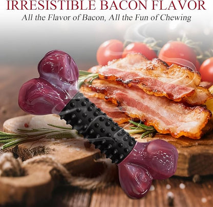 Apasiri Tough Dog Toys for Aggressive Chewers Large Breed, Dog Chew Bone with Bacon Flavor, Nylon & Rubber Chew Toy for Medium Large Dogs