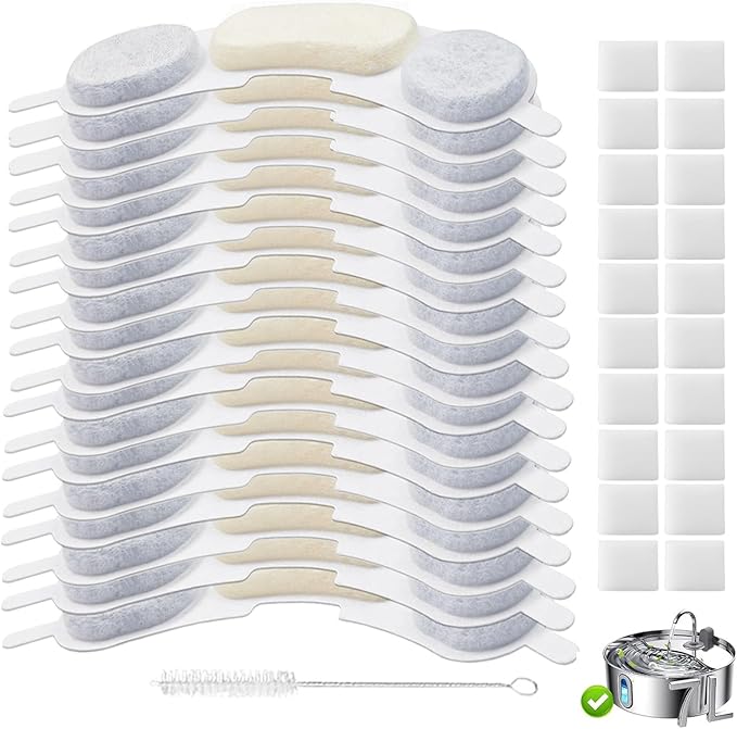 20 Pack Pet Water Fountain Filters Compatible with Smartoo 7L / 236oz / 1.8Gal Stainless Steel Dog Water Fountain, Pet Dog Fountain Filter Replacement,20 Filters + 20 Sponges