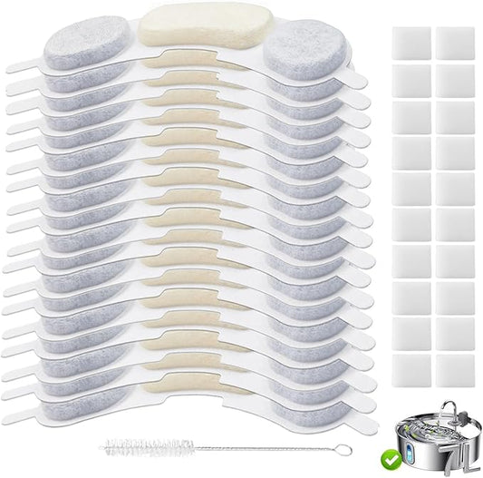 20 Pack Pet Water Fountain Filters Compatible with Smartoo 7L / 236oz / 1.8Gal Stainless Steel Dog Water Fountain, Pet Dog Fountain Filter Replacement,20 Filters + 20 Sponges