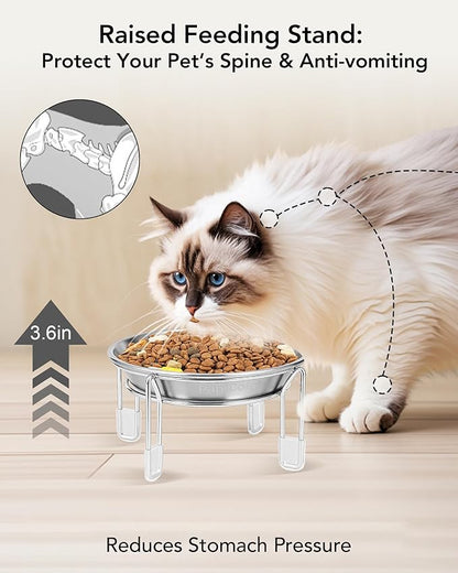 Upgrade Elevated cat Bowl, Raised Stainless Steel Cat Food and Water Dishes, Small Dog Bowl, Whisker Friendly, Anti-Vomiting, Neck Stress-Free, Non-Slip Stainless Steel Stand with 4 Legs- 2Pack