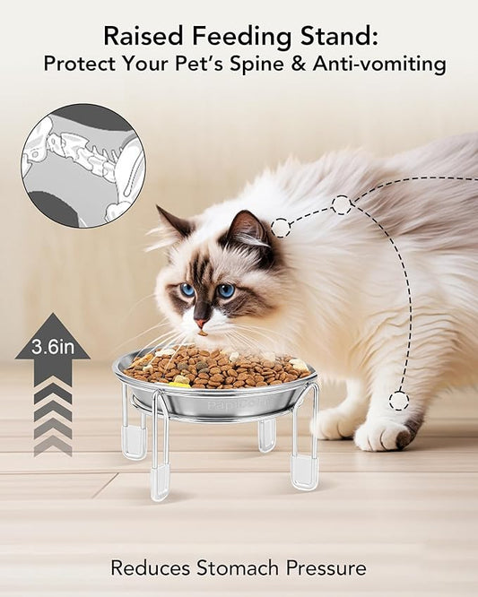 Upgrade Elevated cat Bowl, Raised Stainless Steel Cat Food and Water Dishes, Small Dog Bowl, Whisker Friendly, Anti-Vomiting, Neck Stress-Free, Non-Slip Stainless Steel Stand with 4 Legs- 2Pack