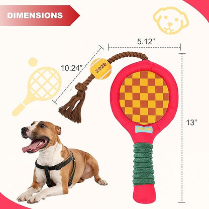 Durable Dog Rope Toy, Tennis Rack & Ball, Teeth Cleaning & Tug-of-War & Crinkle Paper for Aggressive Chewers, Burning Off Energy & Relieving Anxiety