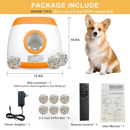 Large Automatic Dog Ball Launcher with 6 Tennis Balls (2.5"), Dog Ball Thrower for Medium & Large Dogs, 3 Adjustable Distance 26-78FT, Remote Control Launcher for Outdoor