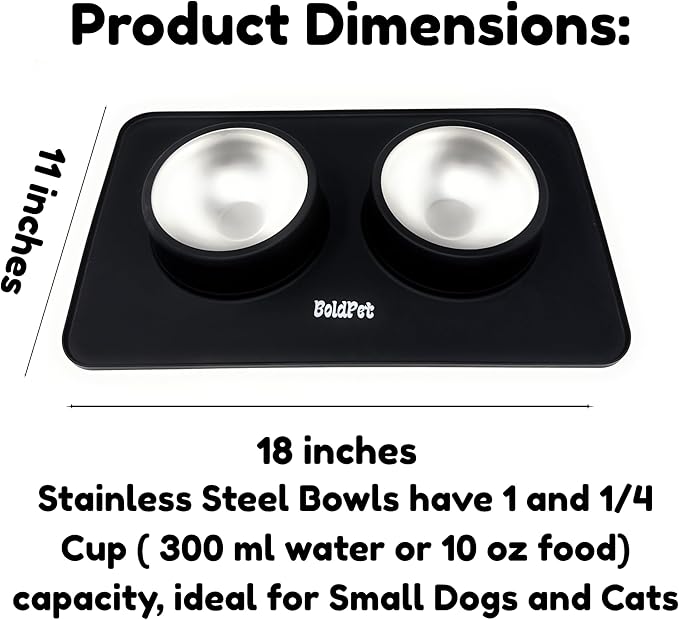 BoldPet® Dog Food and Water Bowl Set - Food Grade,Non-Slip Design Silicone Mat - Includes 2 Removable Stainless Steel Dog Bowls for Small Dogs - Perfect Puppy Bowls Set - Pet Bowls for Dogs and Cats