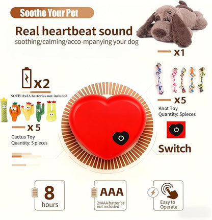 BEVERLYSHARK Heartbeat Puppy Toy Dog Anxiety Relief Calming Aid Heartbeat Stuffed Animal Behavioral Training and Sleep Aid Comfort Dog Toy Crate Training Heartbeat Dog Toy for Small Medium Large Dogs