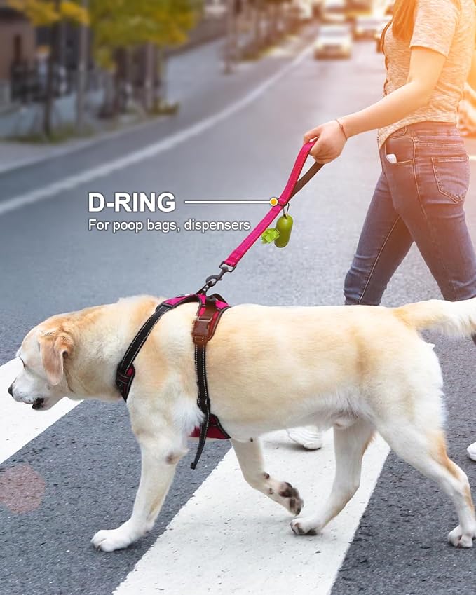 Joytale Strong Short Dog Leash 18 Inch, 1.2 Inch Wide, Heavy Duty, Padded Handle for Traffic Control, Reflective Leash for Medium and Large Dogs Walking Training,Hot Pink