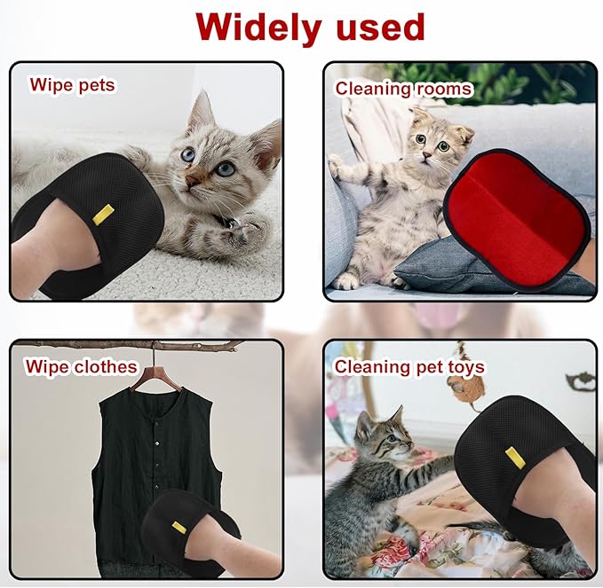 Double-Sided Pet Grooming Gloves, Electrostatic Versatile Static Pet Hair Remover Glove Reusable Static Cat Grooming Tools for Carpet Couch Clothing Furniture Supplies (Red)
