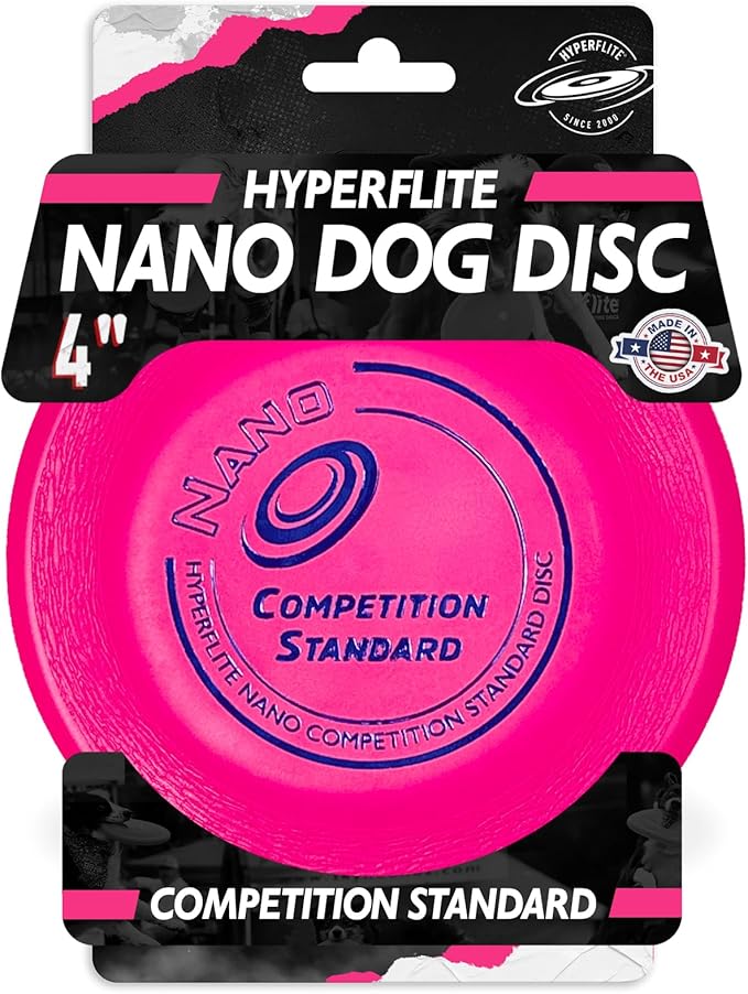 Hyperflite Nano Competition Standard Disc Dog Disc 4” (17g) | Official Skyhoundz Mini Flying Disc for Small Dog & Puppy | Long-Flying, Lightweight Dog Toy for Backyard, & Beach | Anti-Glare - Pink