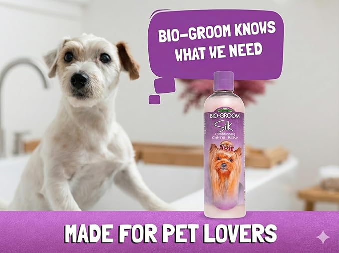 Bio-Groom Dog Shampoo and Conditioner Set - Whitening Shampoo for Dogs, Moisturizing Conditioner for Dry, Itchy, Sensitive Skin - Silk Creme Rinse & Brightening Shampoo, 12 Fl Oz Each (1 Set)
