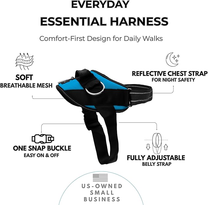 ShawnCo Essential Dog Harness, No-Pull Pet Vest with 3 Leash Clips, No Choke, Reflective, Adjustable and Padded, for Easy Walking and Training for Small, Medium and Large Dogs (Oceanic Blue, Medium)