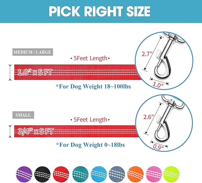 BAAPET Two Handle Dog Leash, Dual Soft Padded Handles with Traffic Control Handle Leash for Small Medium or Large Dogs (1.0'' x 5 FT, Red)