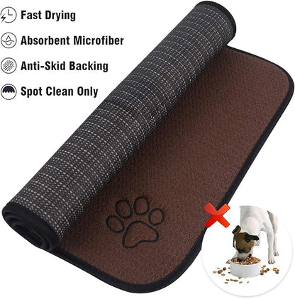 Sinland Microfiber Pet Bowl Food Mat Dish Drying Mat with Anti-Skid Backing 14 Inch x 24 Inch Brown