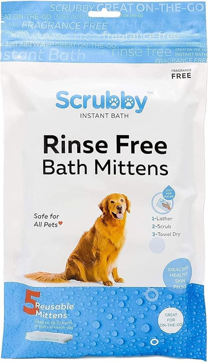 No Rinse Wipes | Rinse Free Shampoo Mittens | Dogs & Cats | Bath Wipes | Bathing & Washing Pets, Hypoallergenic | No Rinse Wash Mitt | Grooming, Lather Wipe Dry - Pack of 20
