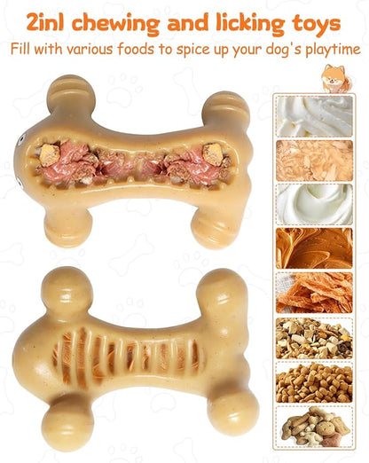 Dog Toys for Aggressive Chewers Large Medium Breed, Interactive Treat Dispenser Chew Toy to Keep Dogs Busy, Indestructible Durable Nylon Teething Bones