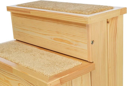Trixie Wooden Dog Stairs with Nonslip Carpet - 3 Step Pet Stairs for Beds and Couches - with Additional Storage Space - in Natural