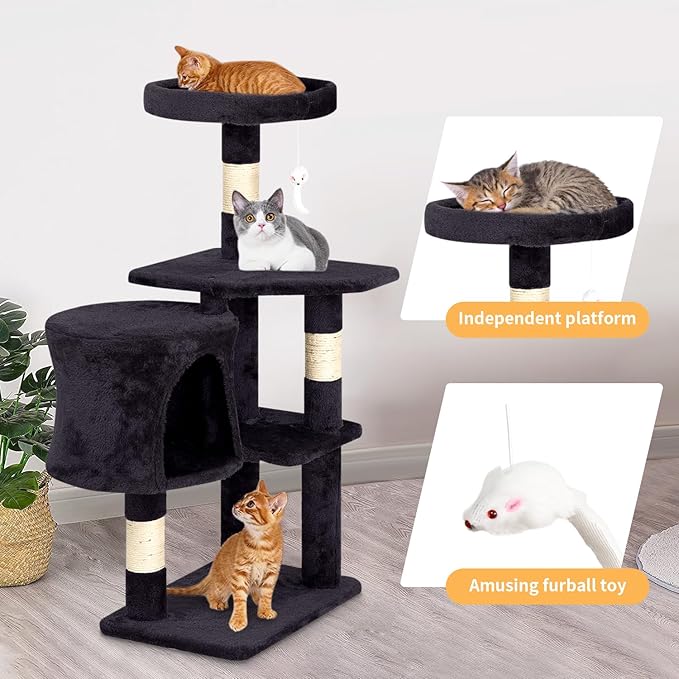BestPet | 36" Cat Tree Tower | Dark Gray | Sturdy Multi-Level Cat Tree with Plush Condo, Cozy Perch, Sisal Scratching Posts, Hanging Toy and Stable Frame | Easy Assembly | for Kittens & Adult Cats