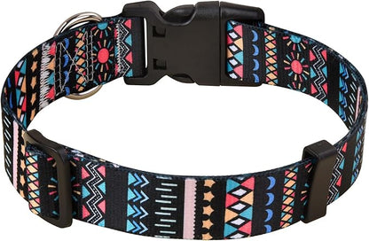 Dog Collar with Bohemia Floral Tribal Geometric Patterns - Soft Ethnic Style Collar Adjustable for Small Medium Large Dogs(Black Bohemia,L)