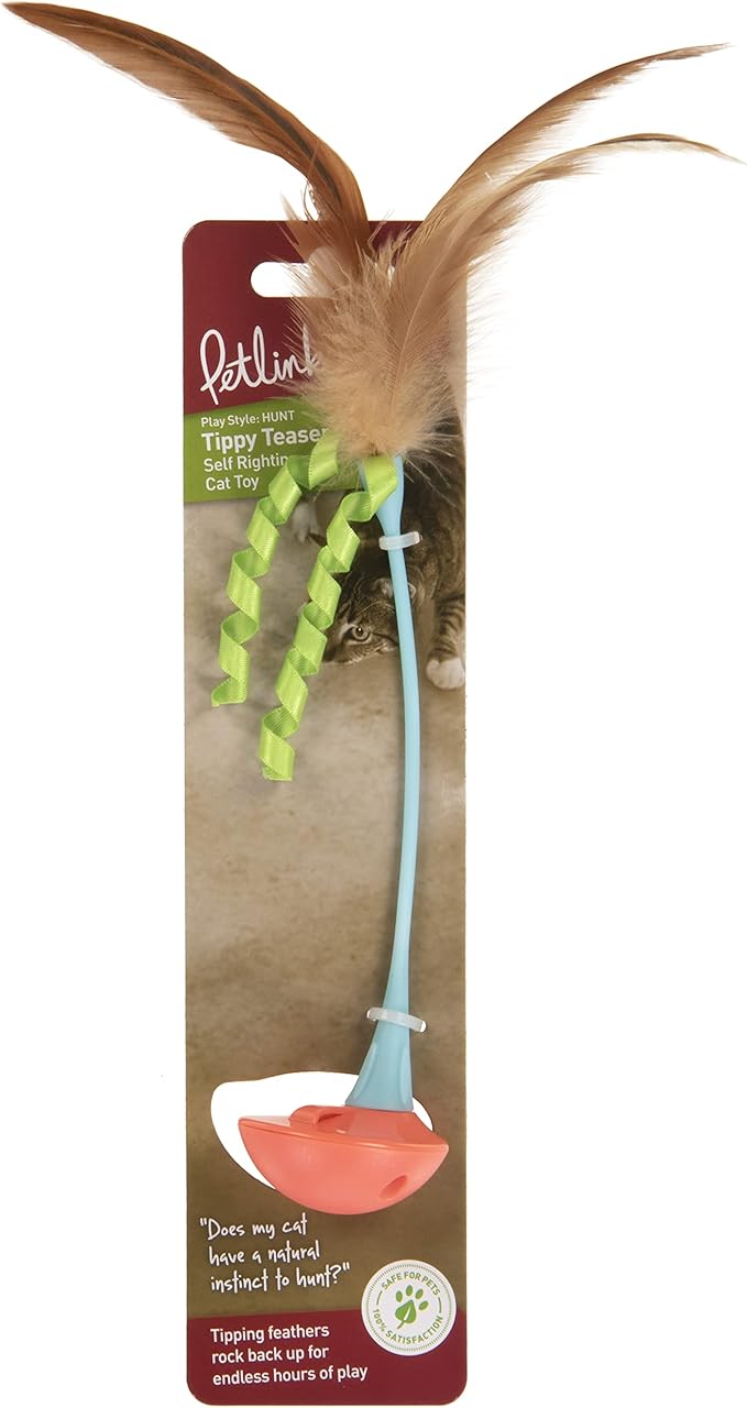 Petlinks Tippy Teaser Self Righting Feather Toy for Cats & Kittens, Rocks & Sways, Fun & Engaging Play - Multi Color, One Size