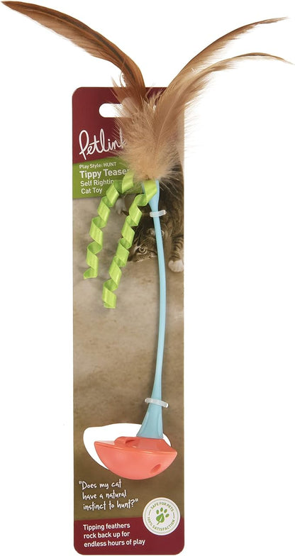 Petlinks Tippy Teaser Self Righting Feather Toy for Cats & Kittens, Rocks & Sways, Fun & Engaging Play - Multi Color, One Size