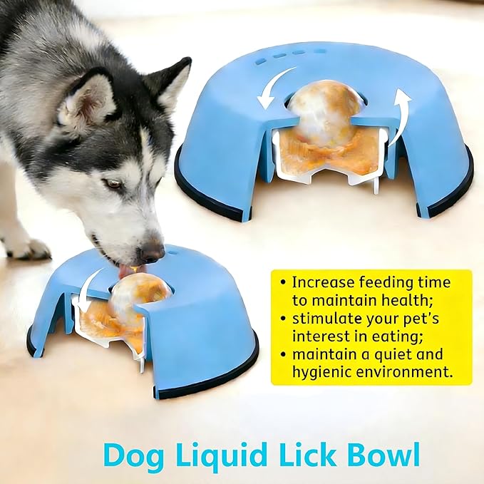 Dog Lick Bowl with Rolling Ball, Slow Feeder Dog Licking Bowl for Liquid Treats Bone Broth Yogurt, Anti-Slip Interactive Lick Toy, Post-op Nutrition & Anxiety Relief for Small Medium Large Breeds