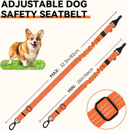 Pawaboo 2Pack Dog Seatbelt for Car, 3-in-1 Dog Car Seat Belt, Shockproof Dogs Tether with Buckle & Hook Latch, Adjustable Reflective Dogs Cars Harness Leash with 360° Lockable Buckle, Orange/Black