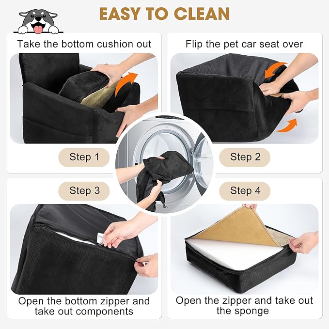 JOEJOY Dog Car Seats for Small Medium Dogs Under 35lbs, Dog Booster Seat with Detachable Washable Cover and Cushion, Memory Foam Pet Car Seat with Safety Belt and Storage Pockets (Black)