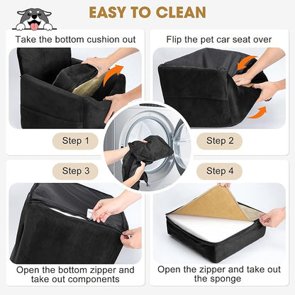 JOEJOY Dog Car Seats for Small Medium Dogs Under 35lbs, Dog Booster Seat with Detachable Washable Cover and Cushion, Memory Foam Pet Car Seat with Safety Belt and Storage Pockets (Black)