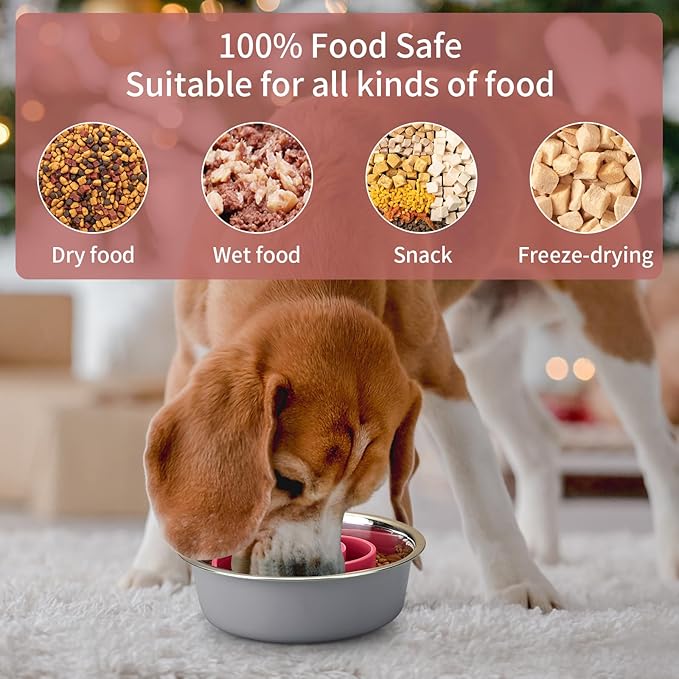 Slow Feeder Dog Bowls Insert, Animire Soft Silicone Slow Eating Dog Food Bowl for Small, Medium and Large Dogs, Compatible with Regular and Elevated Bowls