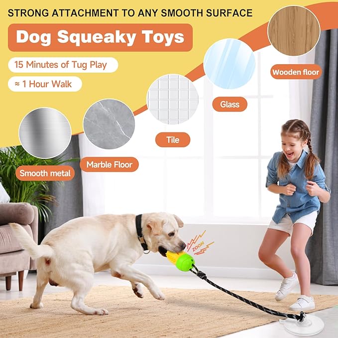 Indestructible Dog Toys-Interactive Suction Cup Tug of War Toy for Aggressive Chewers,Dog Puzzle & Enrichment Toys to Keep Dogs Busy,Green Yellow