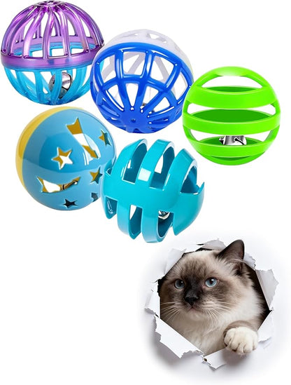 5 Pieces Cat Balls Indoor Interactive Toys for Kitten & Adult Cats, Self Play Jingle Balls to Reduce Boredom, Safe Plastic Pet Teething & Enrichment Toy Set (1.5'')