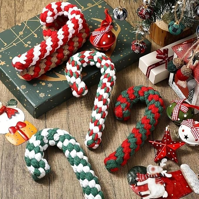 2PCS Candy Cane Rope Toys,Cotton Rope Toys and Christmas Decoration,Christmas Chew Toys for Puppy Small Pet Medium Large Dog Chewing Teething Clean and Training (red White/Green red)