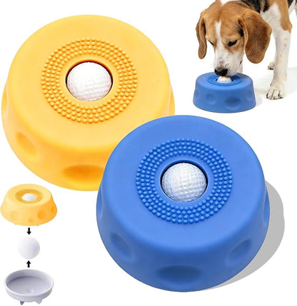 Dog Lick Bowl with Rolling Ball, 2026 Upgraded Slow Feeder Dog Bowls with Anti-Slip Base for Yogurt, Bone Broth, Water, Interactive Lick Toy for Large Medium Small Dogs (2PC Blue+Yellow)