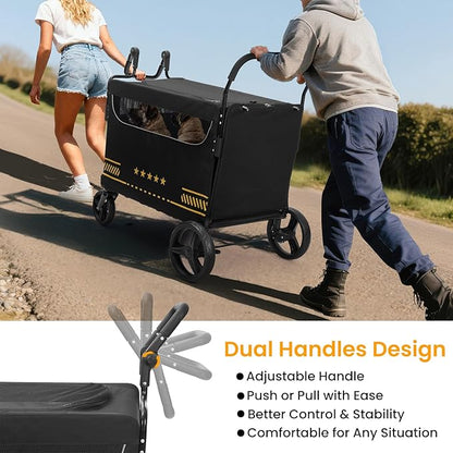Extra Large Pet Stroller with Ramp, Dog Stroller for Large & Medium Dogs up to 180lbs, Foldable Dog Wagon with Dual Handle & Brake, Portable Puppy Travel Strollers for Cats & Dogs