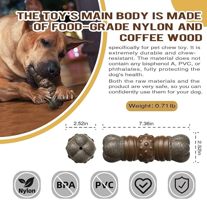 Indestructible Squeaky Dog Chew Toys for Aggressive Chewers, Food Grade Material, Tough Durable Dog Toys for Medium Large Breed (Brown)