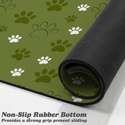 Dog Food Mat, Absorbent Water Bowl Mats Cat Pet Feeding Placemats Dark Green 16 * 24 inch