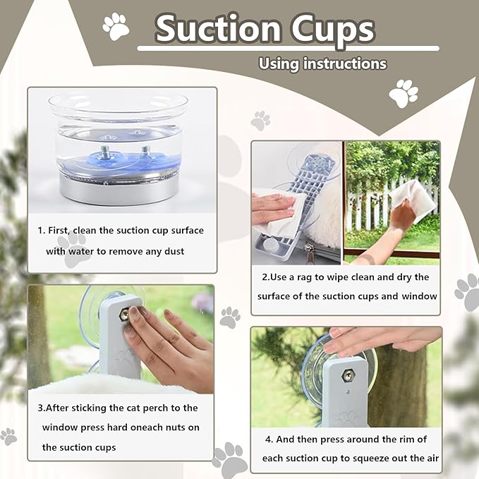 Cat Window Perch Seat Hammock, Foldable Hammock with 4 Strong Suction Cups, Easy to Assemble and Cat Wand,Gray