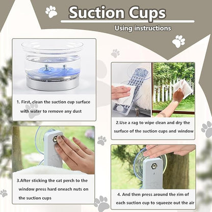 Cat Window Perch Seat Hammock, Foldable Hammock with 4 Strong Suction Cups, Easy to Assemble and Cat Wand,Gray