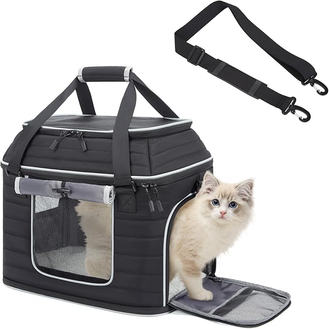 Top-Expandable Pet Carrier: NOBLE DUCK Airline Approved Pet Travel Bag for Cats/Dogs Up to 20 Lbs | Soft-Sided, Multi-Sided Breathable with Anti-Escape Zipper & Privacy Curtain to Reduce Stress