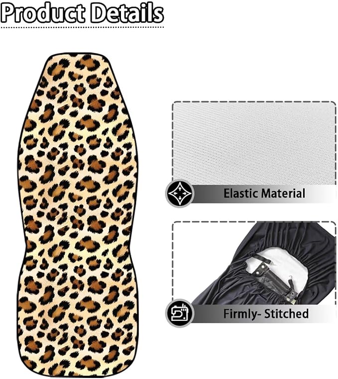 Dreaweet Leopard Print Car Seat Covers Front Seats Brown Cheetah Print Car Accessories for Women 2 Piece Washable Universal Bucket Seat Covers for Cars SUV Sedan