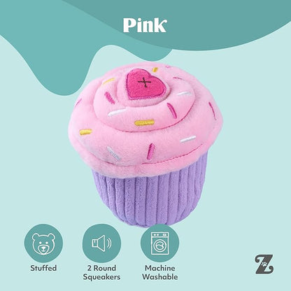 ZippyPaws Birthday Cupcake- Dog Squeaky Toys to Keep Them Busy, Funny Food Plush for Small, Medium, & Large Dogs, Cute Stuffed Puppy Toy, Pet Products, Gift for Dogs of All Breeds, Soft & Cuddly- Pink