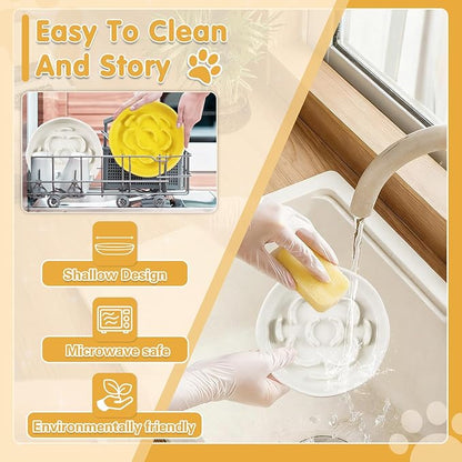 Cat Slow Feeder Bowl Set - 2 Pcs Pastel Series Cat Plate for Dry and Wet Food - Cute Maze Feeder Dish for Healthy Eating- Dishwasher Safe.(Yellow and White)