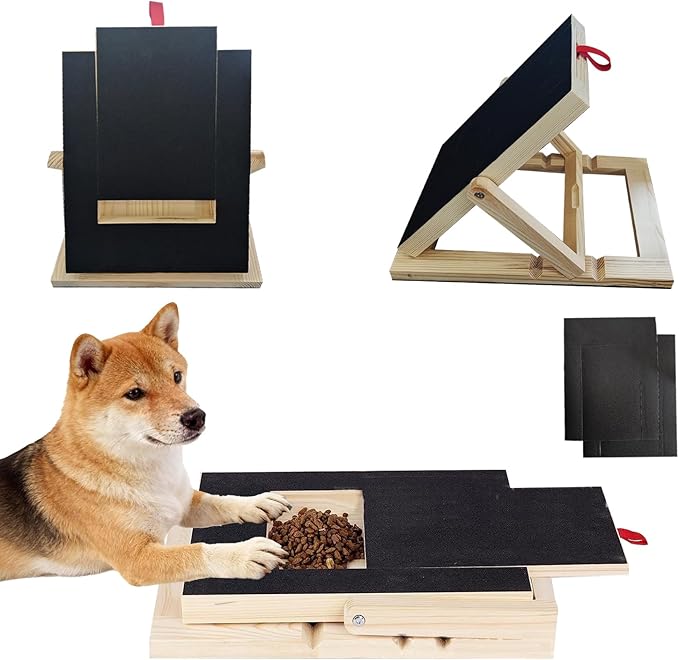 Dog Nail Scratch Board with Treat Drawer,Wooden Nail Filing Pad for Dogs - Adjustable Home Grooming Tool with Durable Self-Adhesive Sandpaper,Suitable for All Breeds