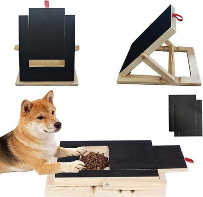 Dog Nail Scratch Board with Treat Drawer,Wooden Nail Filing Pad for Dogs - Adjustable Home Grooming Tool with Durable Self-Adhesive Sandpaper,Suitable for All Breeds