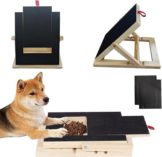 Dog Nail Scratch Board with Treat Drawer,Wooden Nail Filing Pad for Dogs - Adjustable Home Grooming Tool with Durable Self-Adhesive Sandpaper,Suitable for All Breeds
