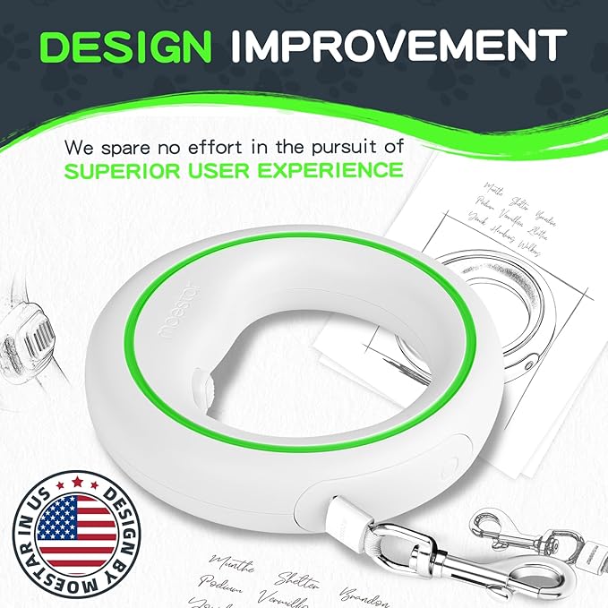 UFO Retractable Dog Leash Hands Free Wearable Laisse Chien with Poop Bag Holder One-Handed Brake Pause Lock 360° Tangle Free 10 ft Strong Nylon Tape Dog Leash for Up to 66lbs Medium Small Dogs