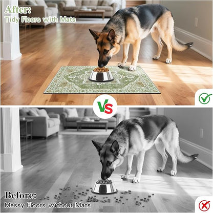 famibay Dog Food Mat, Absorbent Cat Dog Mats for Food and Water, No Stains Quick Dry Pet Cat Bowl Mats with Non Slip Backing, Boho Pet Feeding Mat for Floor Waterproof 12"x20"