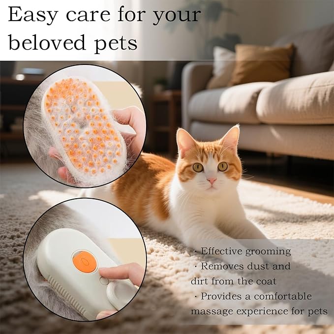 Cat Steam Brushes For Indoor Cats 4-In-1 Pet Steam Brush For Cats And Dogs, Comb, Massage, Cleaning, Shedding & Combing All In One Misting Cat Brush For All Long-Haired And Short-Haired Pets (White)