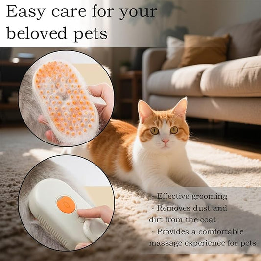 Cat Steam Brushes For Indoor Cats 4-In-1 Pet Steam Brush For Cats And Dogs, Comb, Massage, Cleaning, Shedding & Combing All In One Misting Cat Brush For All Long-Haired And Short-Haired Pets (White)