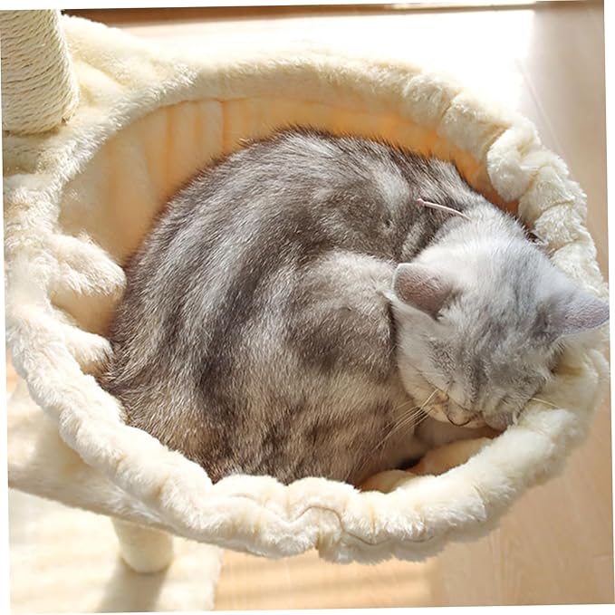 Cat Hammock Cat Bed 17in Dia Spoon-Shape Large Cat Tree Hammock Soft Scratch-Proof Cat Tree Replacement Parts Washable Easy to Install Cat Tree Attachments Beige